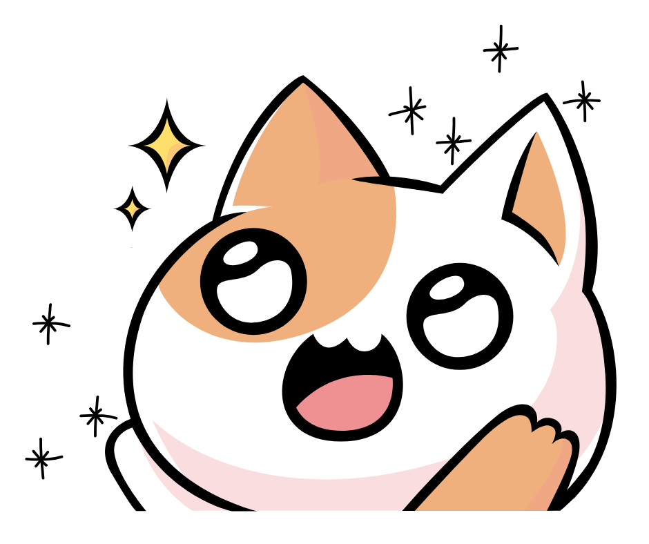 Cartoon of a happy clever Calico cat