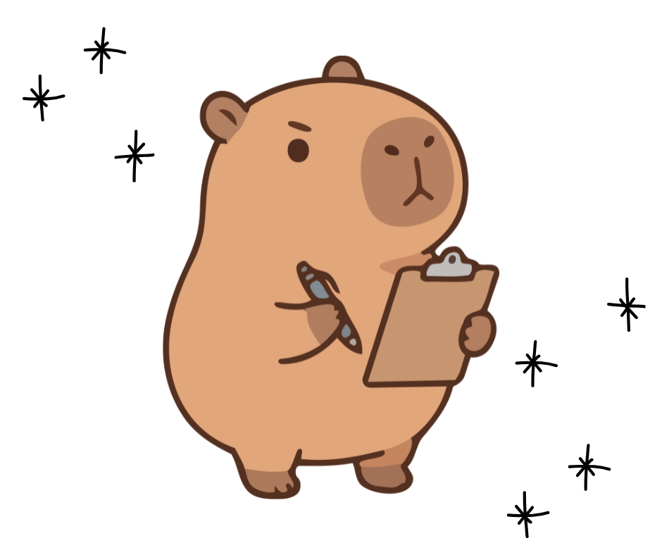 cute capybara holding a clipboard and pen ready to do some serious work
